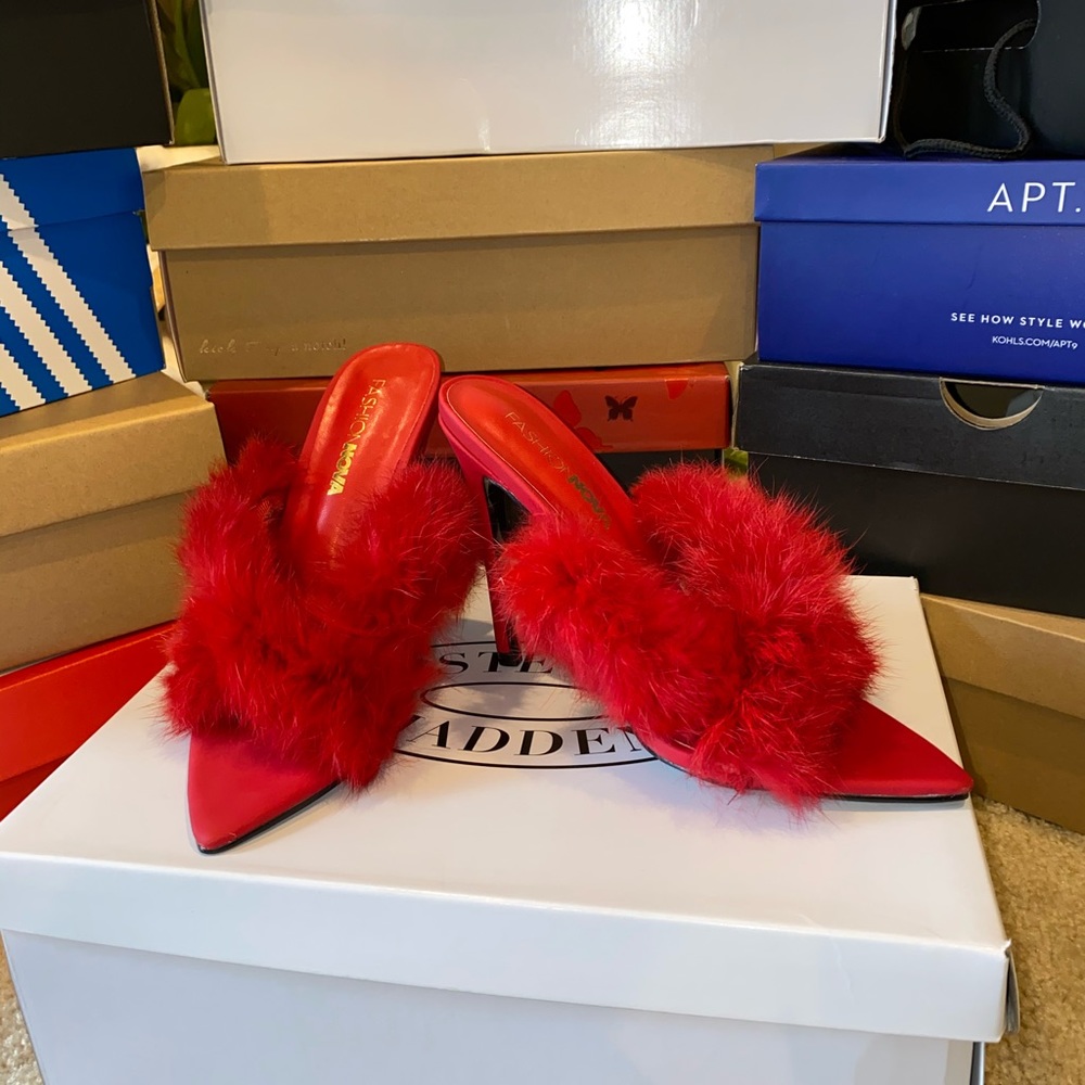 Red boudoir open toe pumps